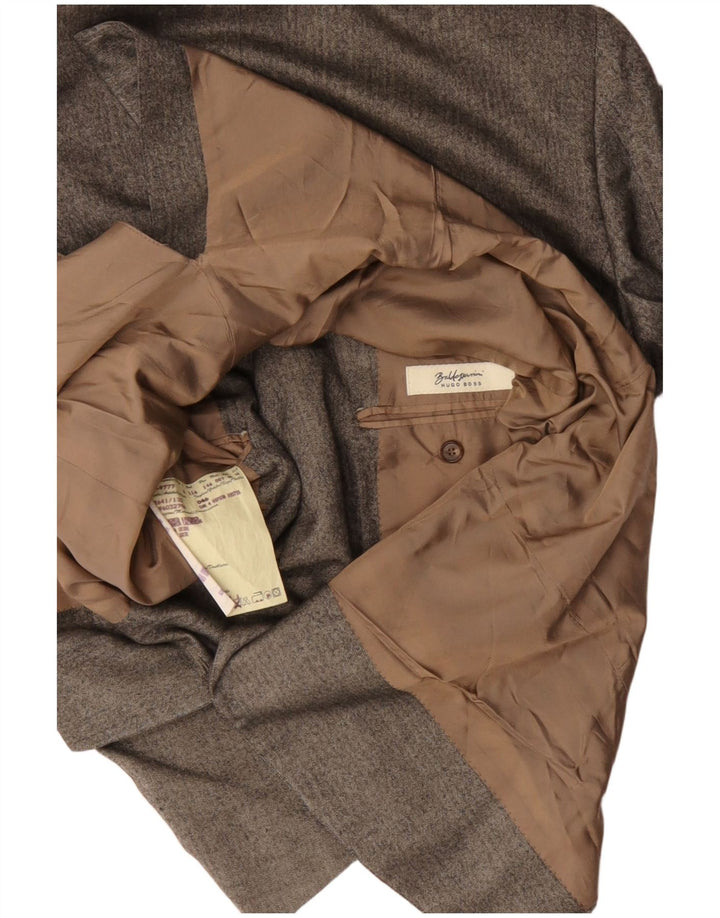 Giacca blazer da uomo a 3 bottoni Hugo Boss EU 46 piccola seta verde a spina di pesce