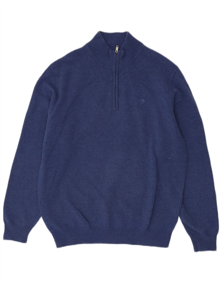 Maglione da uomo Hackett con zip e collo grande in lana blu