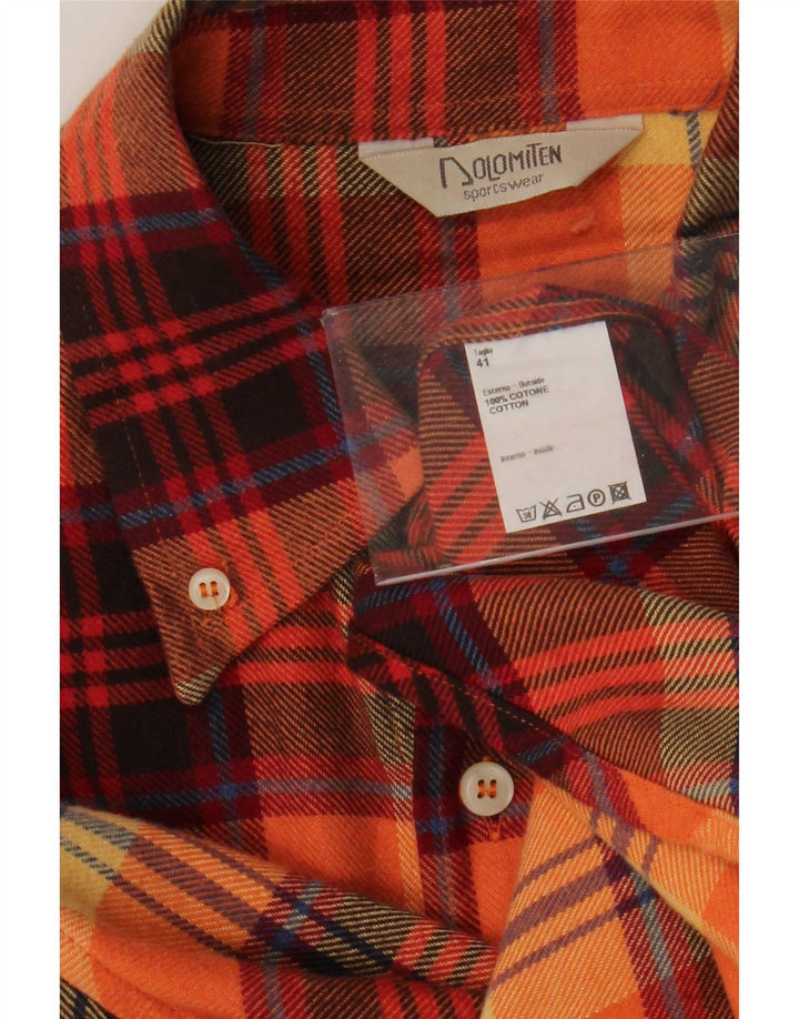 Dolomiten Camicia da uomo in flanella taglia 41 grande cotone a quadri arancione