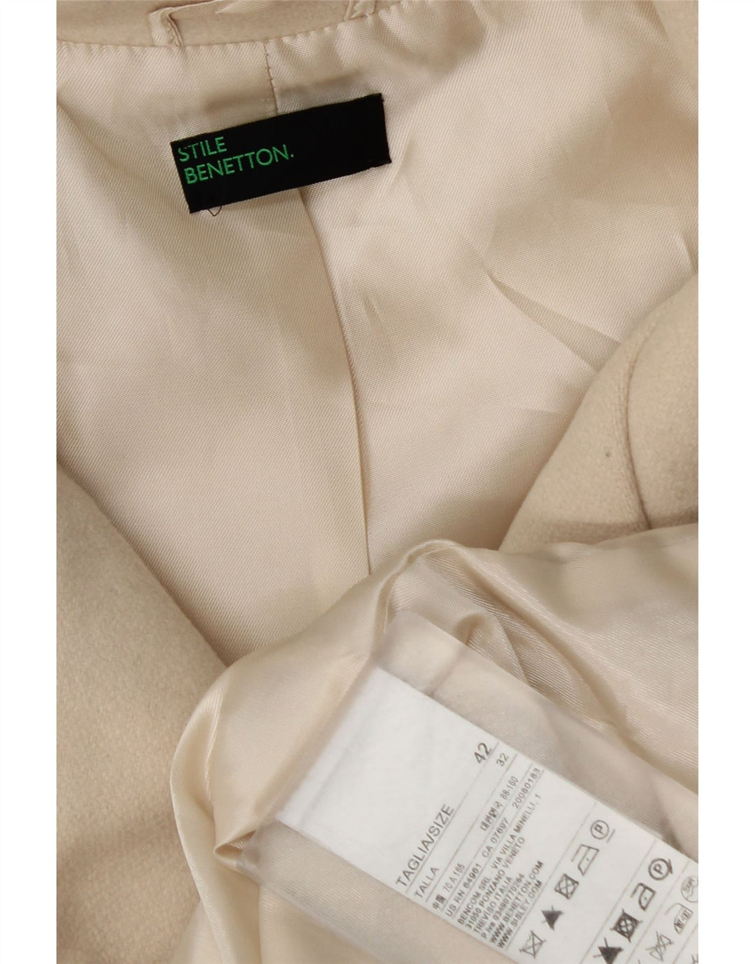 Cappotto Donna Benetton IT 42 Medio Bianco Lana