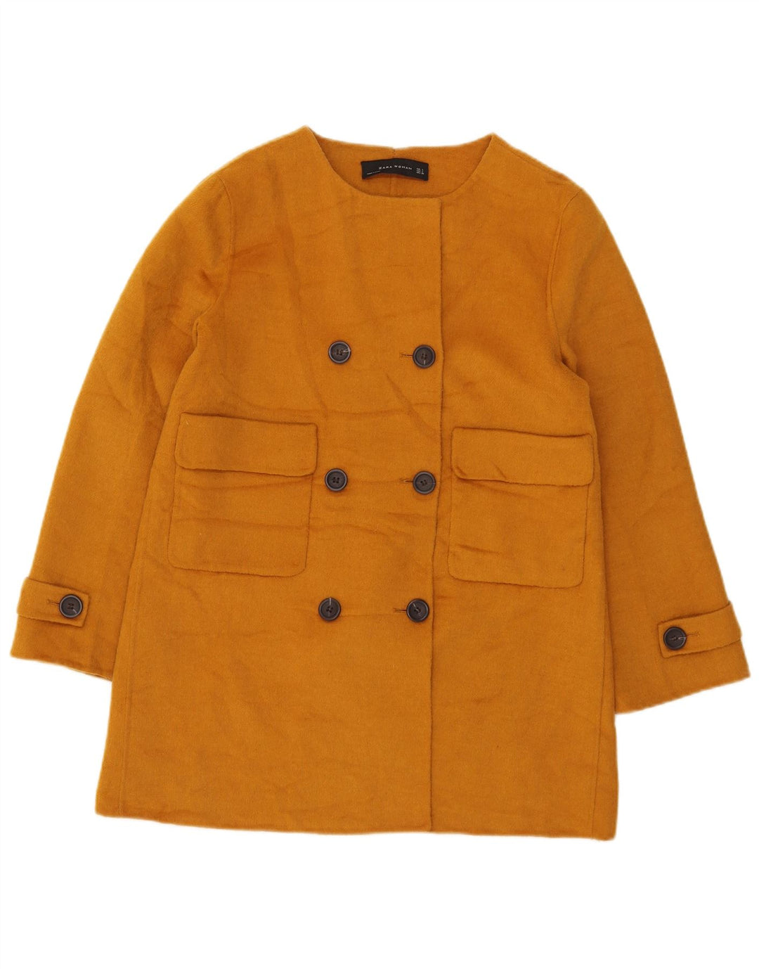 Cappotto corto doppiopetto da donna Zara UK 14 grande poliestere giallo