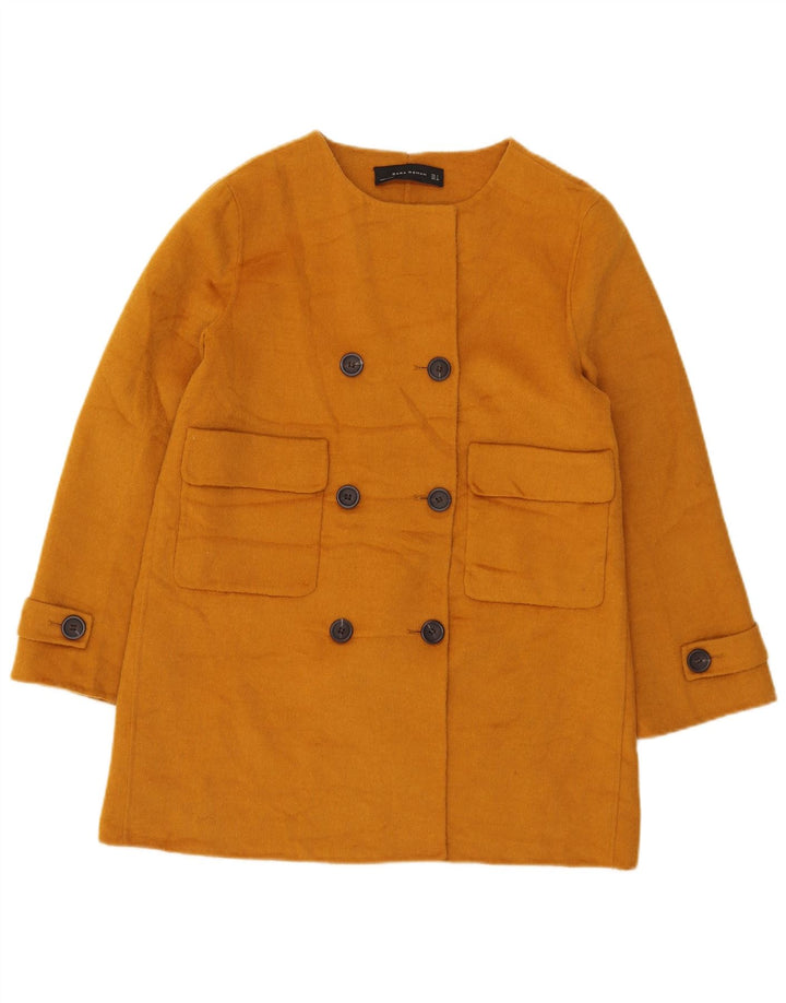 Cappotto corto doppiopetto da donna Zara UK 14 grande poliestere giallo