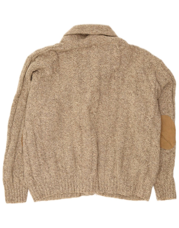 Maglione cardigan ampio da uomo Eddie Bauer XL in lana screziata beige