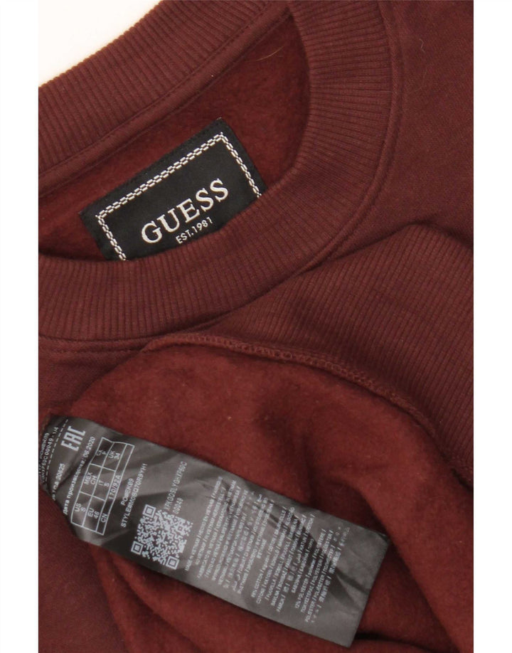 Guess Felpa da uomo con grafica ampia e vestibilità ampia, piccolo color block marrone