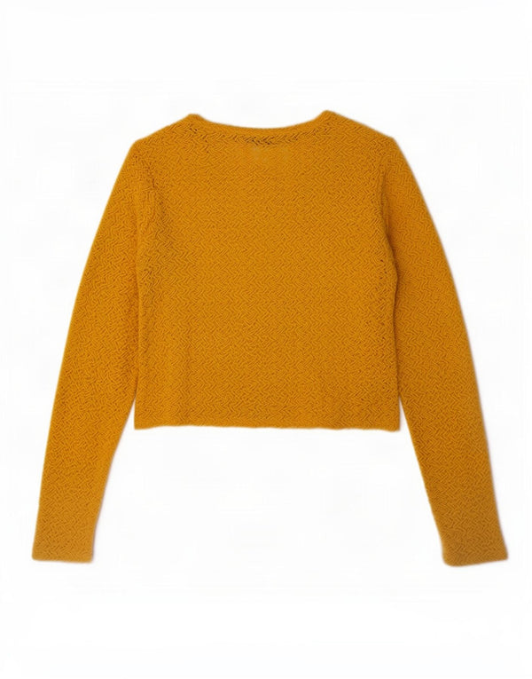 Zara Womens Trafaluc See Through Crop Top Long Sleeve UK 14 Large Yellow