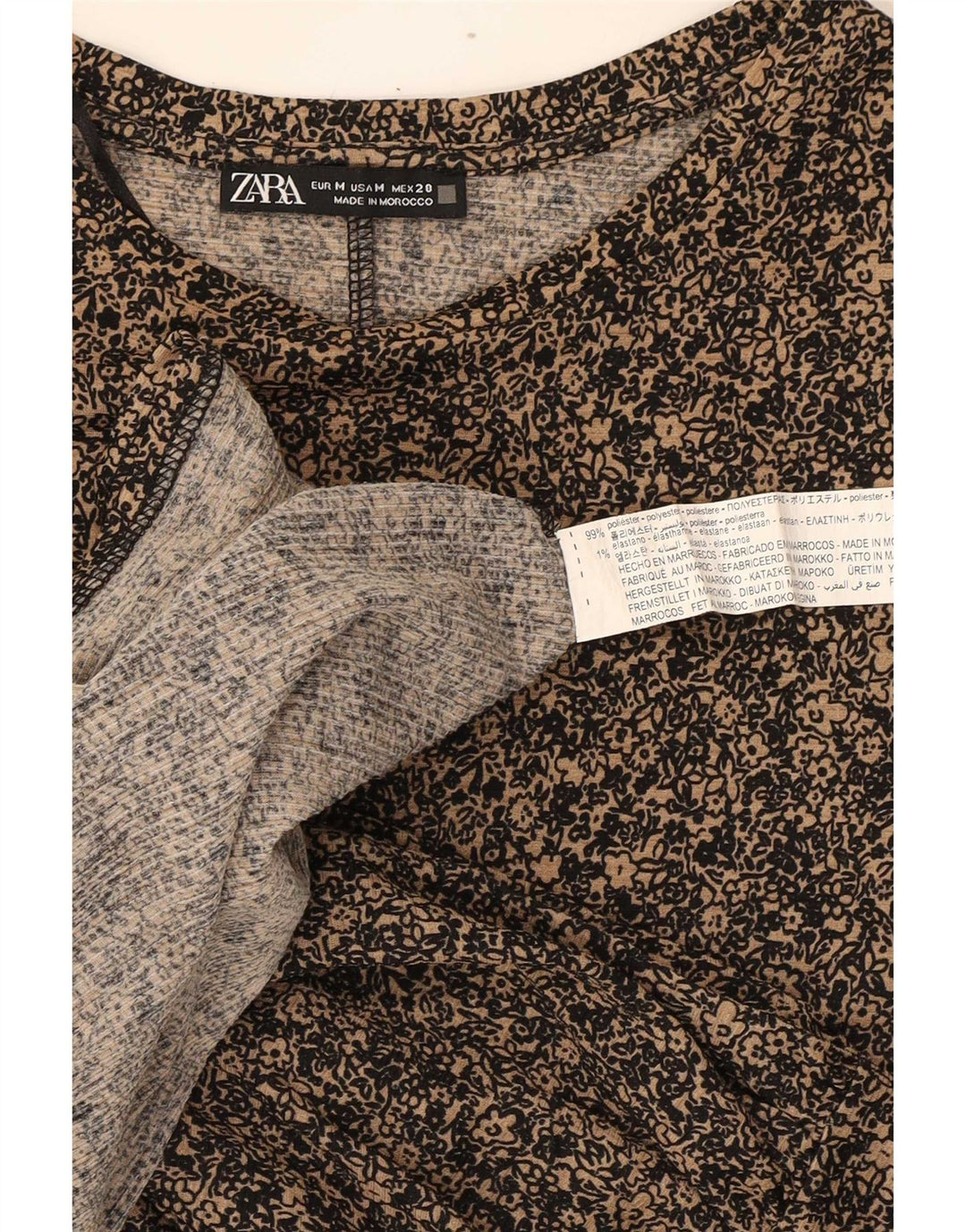 Abito basic a maniche lunghe da donna Zara UK 14 Poliestere floreale marrone medio