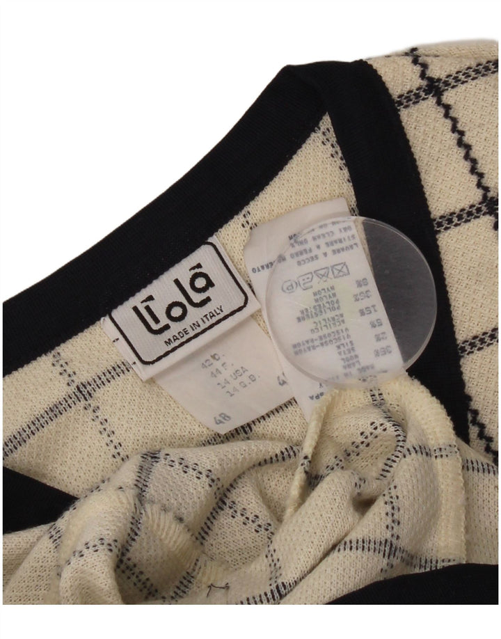 Giacca blazer a 4 bottoni lavorata a maglia da donna Liola UK 14 GRANDE Lana a quadri beige