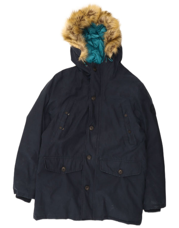 Giacca imbottita con cappuccio da uomo Timberland UK 40 grande cotone blu navy