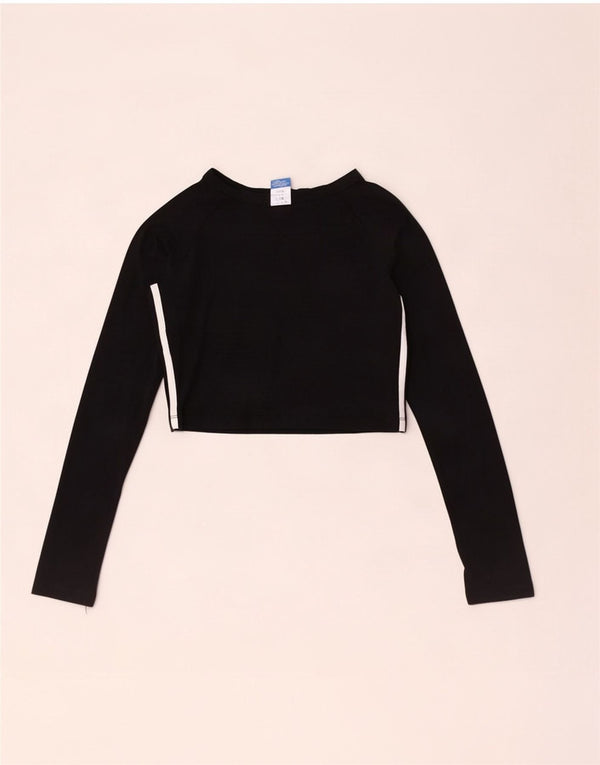Adidas Donna Crop Graphic Top Manica Lunga UK 12 Medio Nero Cotone