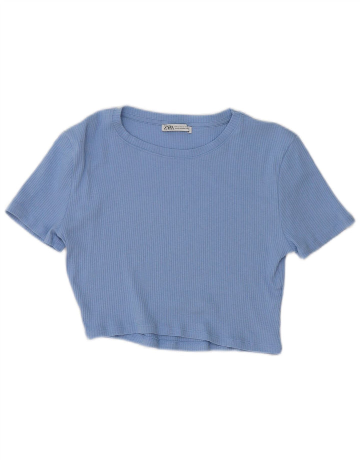 ZARA T-shirt corta da donna Top UK 14 grande blu
