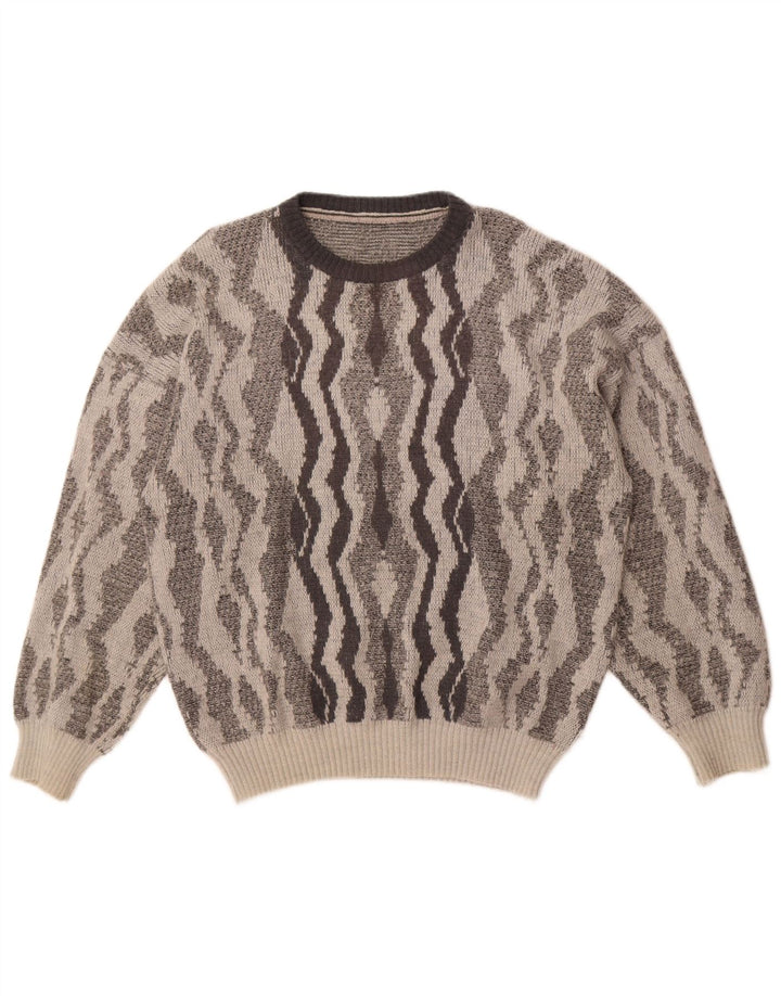 Maglione girocollo da uomo vintage con motivo astratto, grande grigio