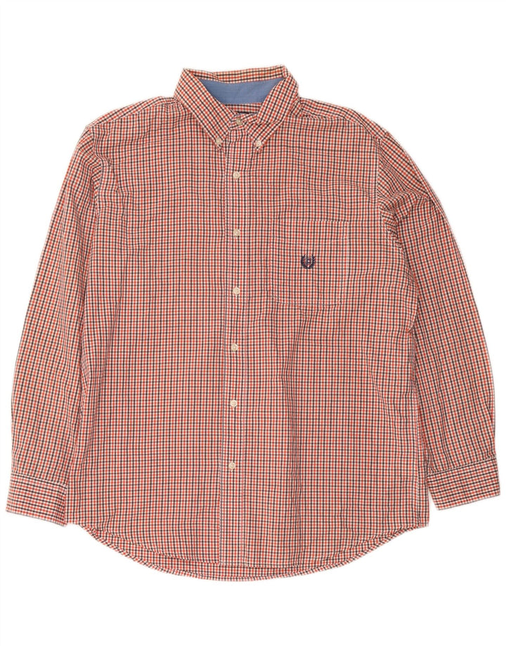 Chaps Camicia da uomo Easy Care Grande in cotone a quadretti rossi