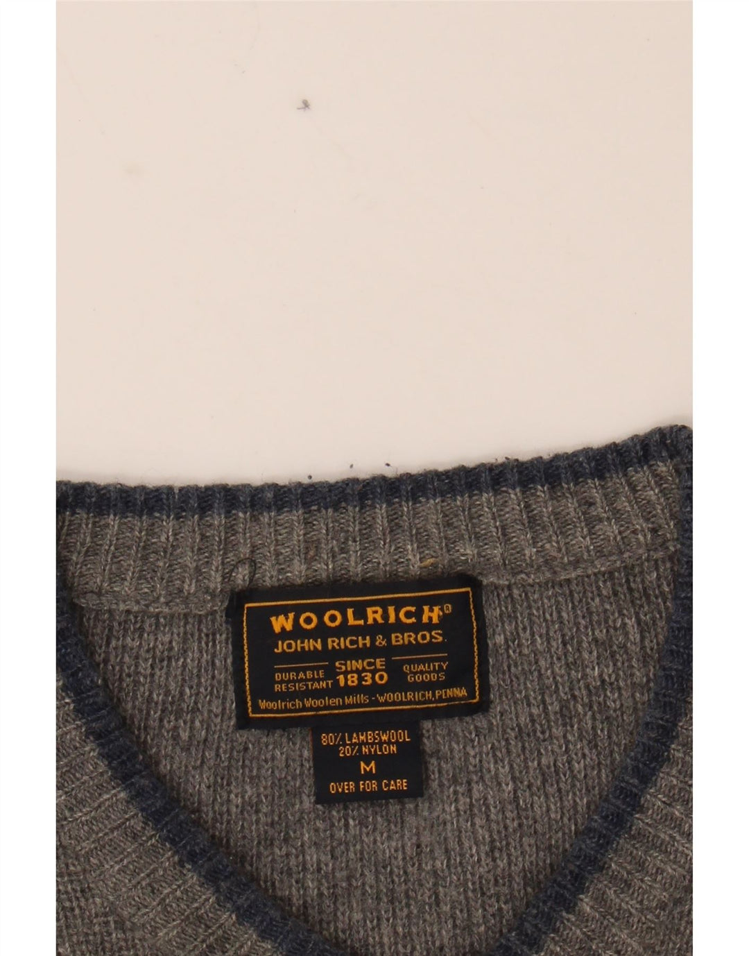 WOOLRICH Mens V-Neck Jumper Sweater Medium Grey Wool Vintage Woolrich and Second-Hand Woolrich from Messina Hembry 