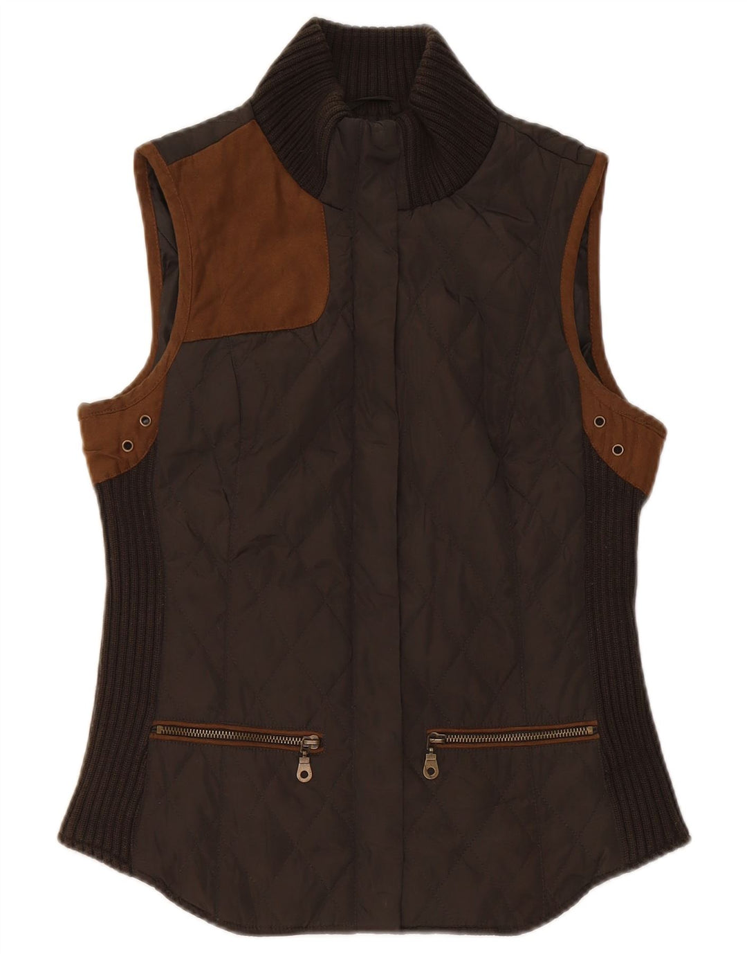 Gilet trapuntato da donna Zara UK 12 medio poliestere color kaki