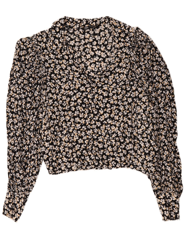 Camicia Zara da donna camicetta UK 14 viscosa floreale nera media