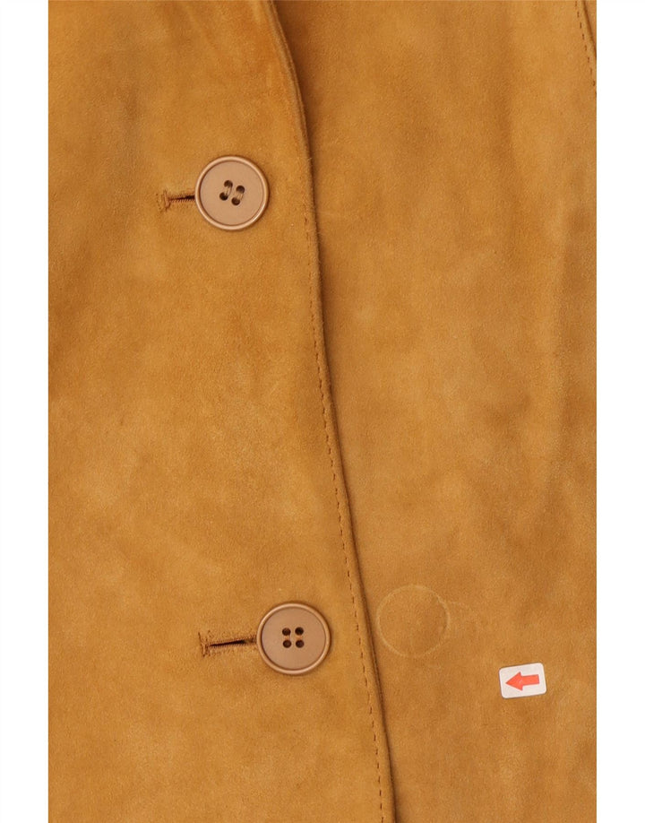 Giacca blazer in pelle scamosciata da donna a 2 bottoni Monpel IT 48 XL in pelle beige