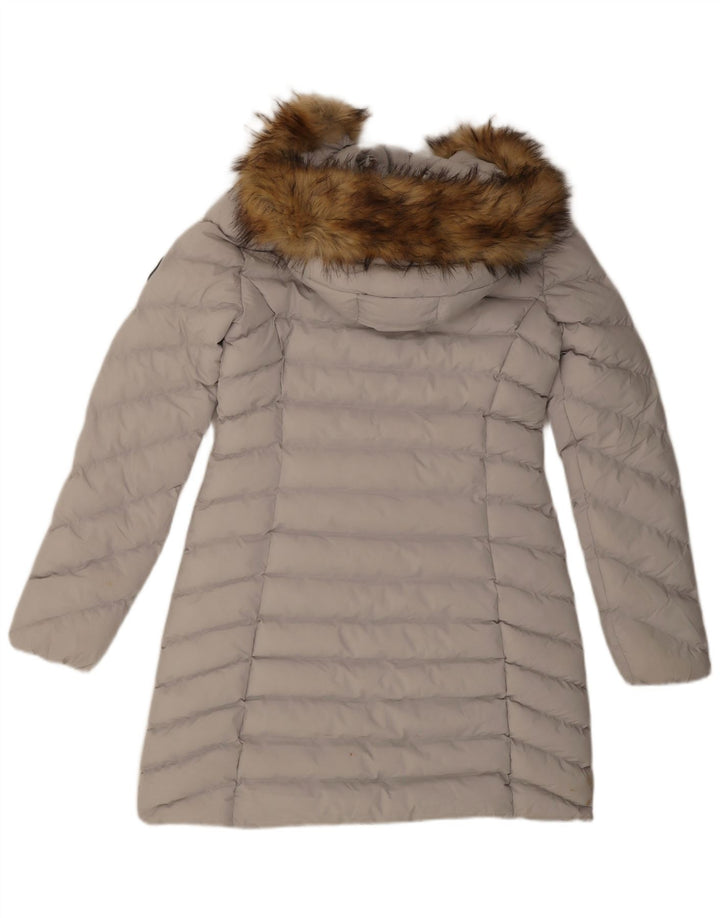 Cappotto imbottito con cappuccio da donna Superdry UK 10 piccolo poliestere grigio