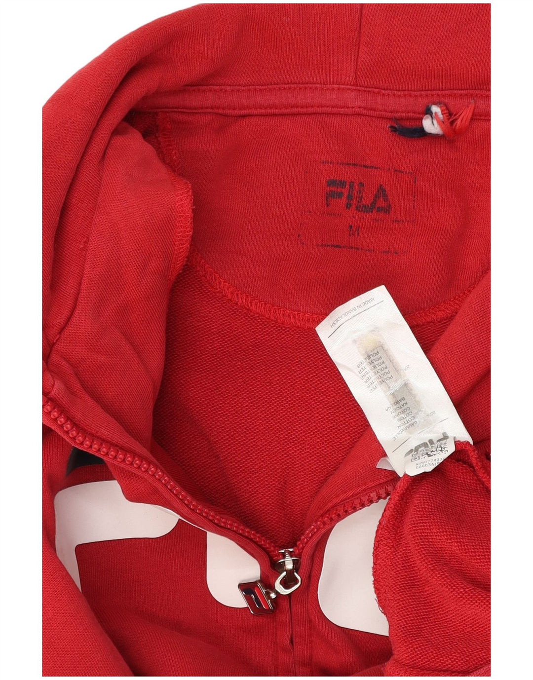 Maglione con cappuccio e zip grafica da uomo Fila in cotone rosso medio