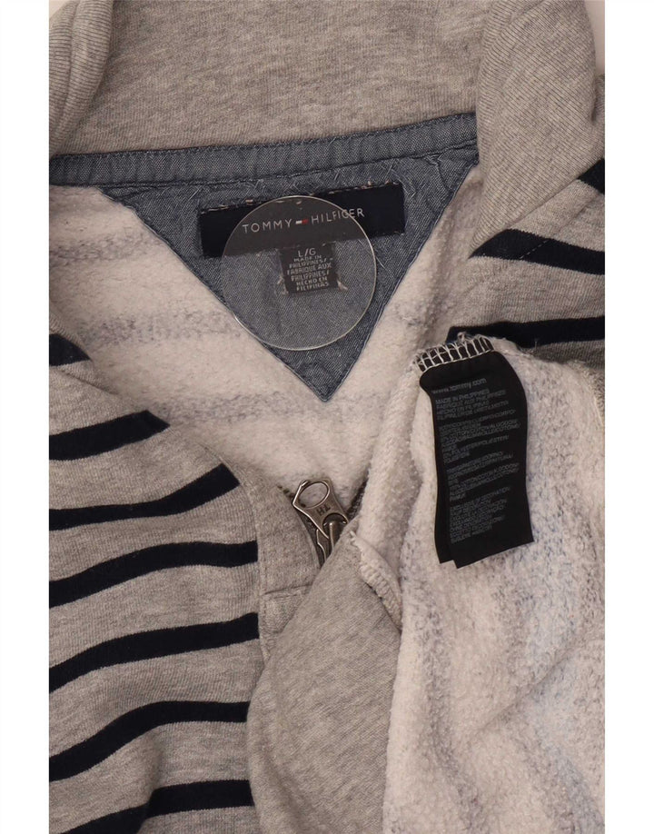 Tommy Hilfiger Uomo Felpa con collo con zip Maglione Grande Cotone a righe grigie