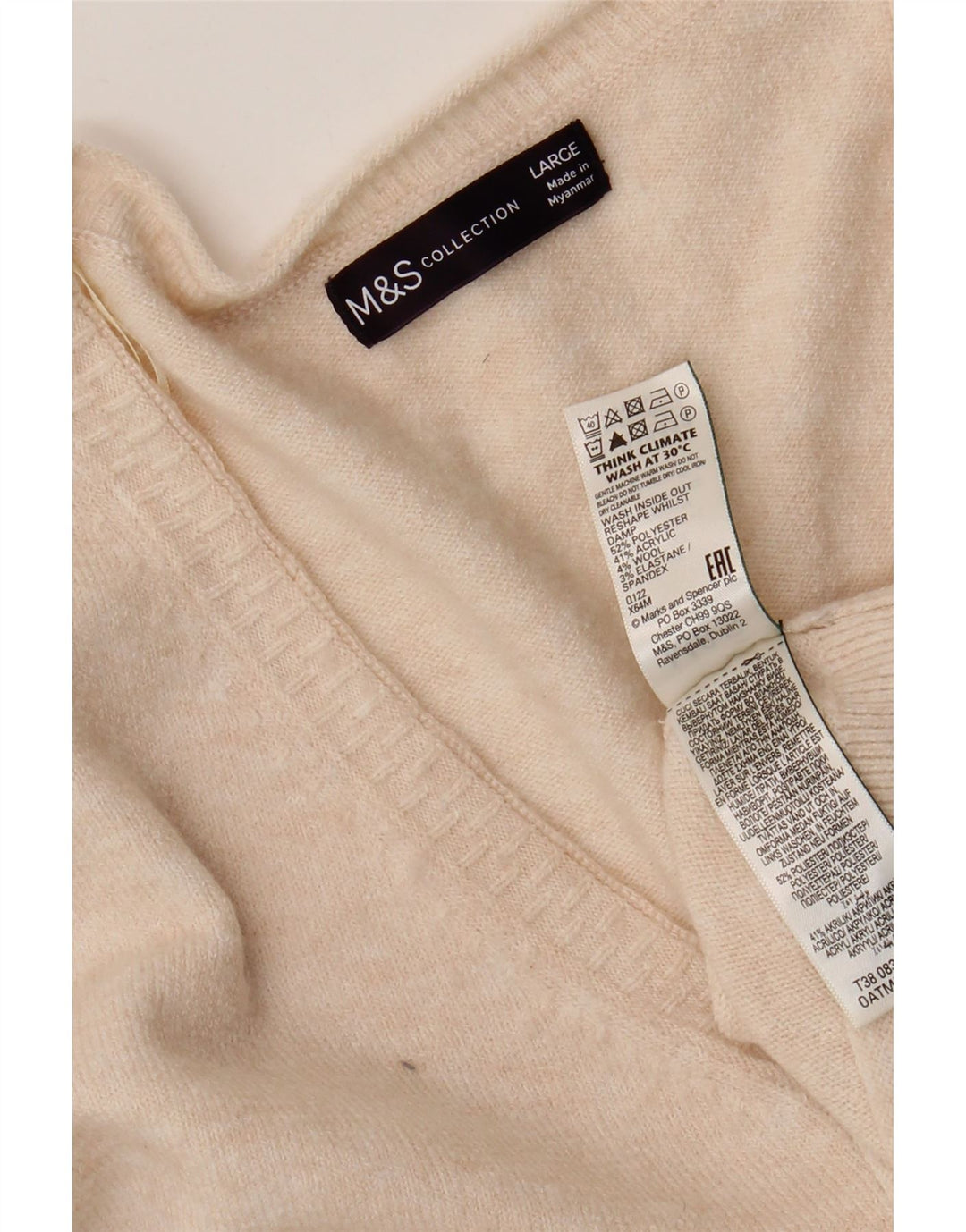 Maglione oversize con scollo a V da donna Marks & Spencer UK 16 Large Beige