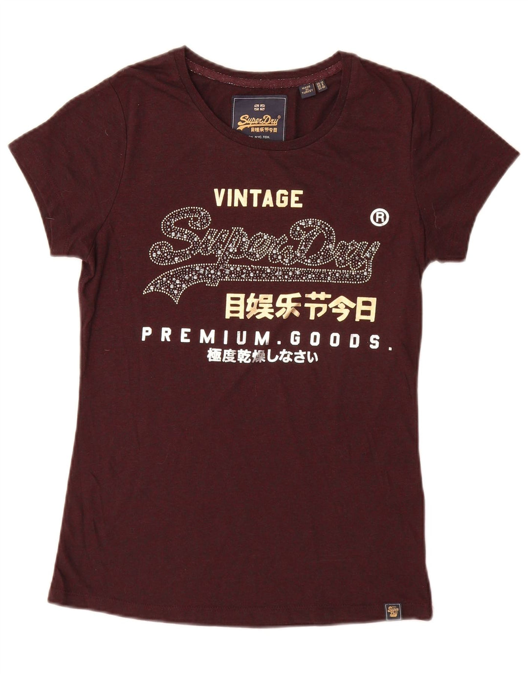 T-shirt grafica da donna Superdry Top UK 12 Medium Maroon Poliestere