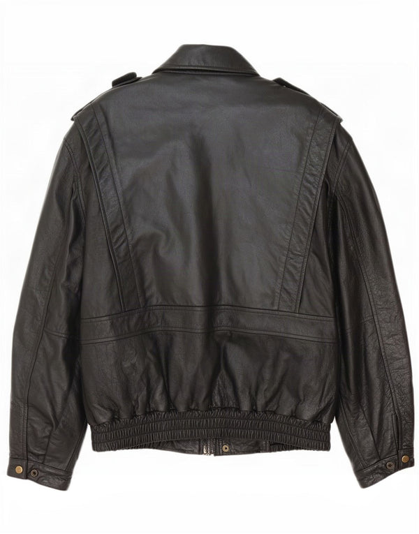 Giacca in pelle militare vintage da uomo UK 42 XL nera