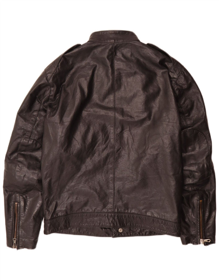 Giacca da motociclista in pelle da uomo vintage IT 52 grande nera