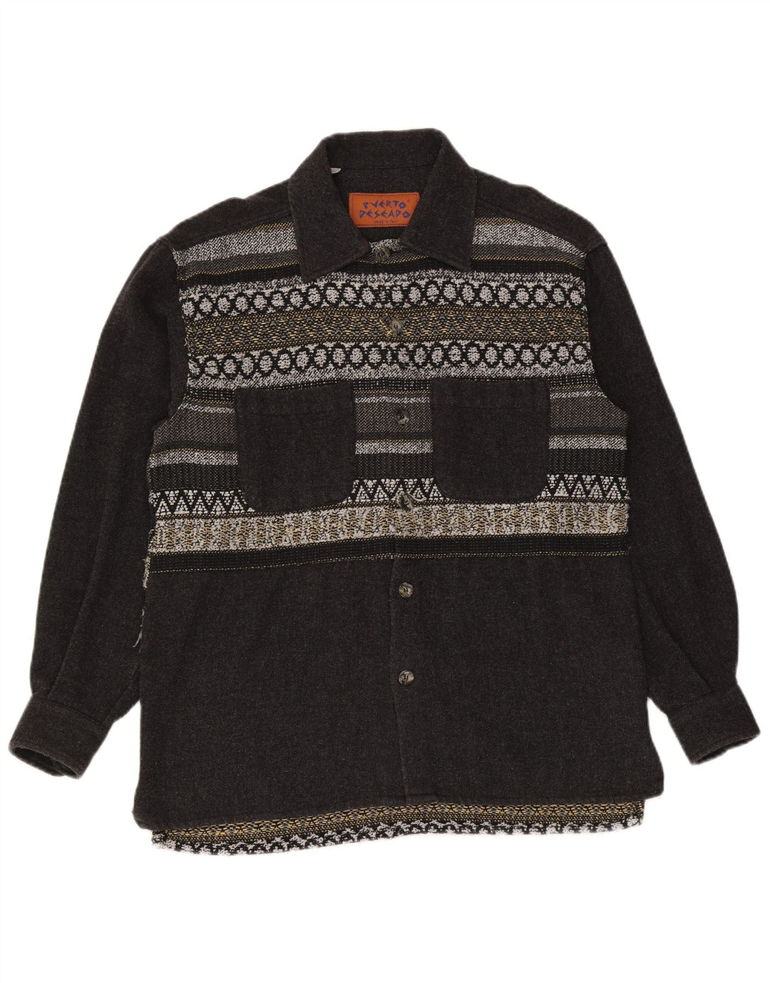 Camicia vintage da uomo in flanella grande grigia geometrica