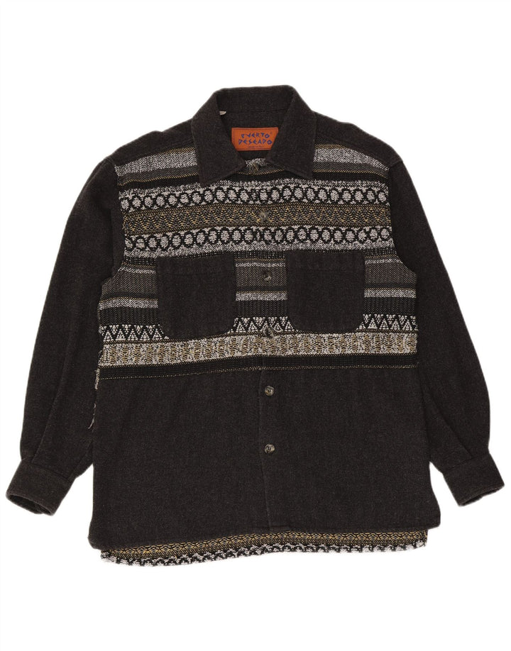 Camicia vintage da uomo in flanella grande grigia geometrica