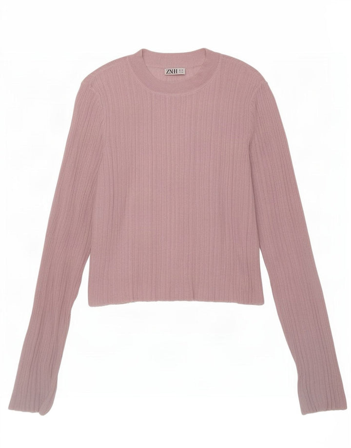 Top corto da donna Zara a maniche lunghe UK 12 Viscosa rosa medio