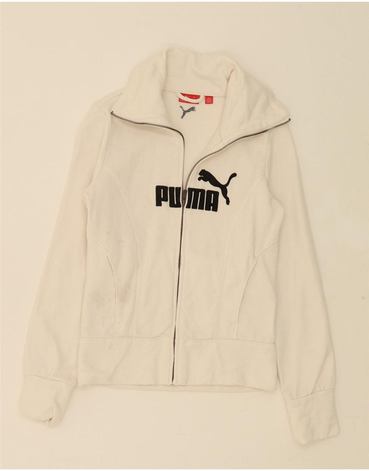 PUMA Womens Graphic Tracksuit Top Jacket UK 12 Medium White Cotton Vintage Puma and Second-Hand Puma from Messina Hembry 