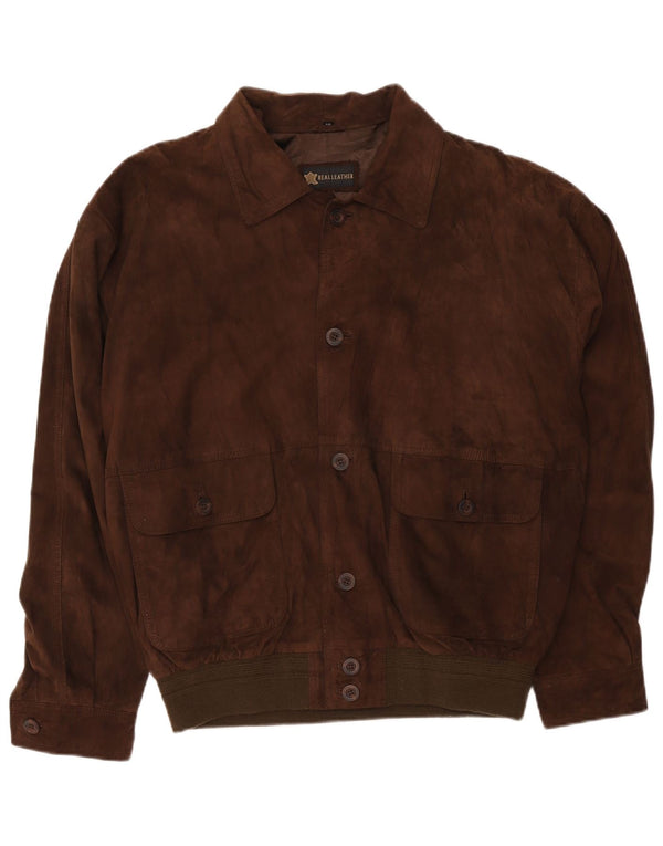Giubbotto bomber vintage in pelle scamosciata da uomo IT 56 2XL in pelle marrone