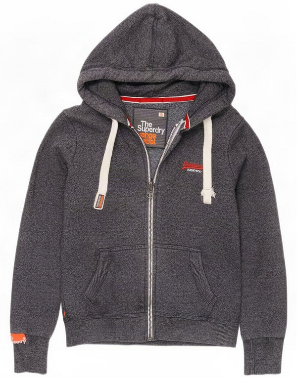 Superdry Felpa con cappuccio e zip da donna UK 14 Medio Cotone screziato blu navy