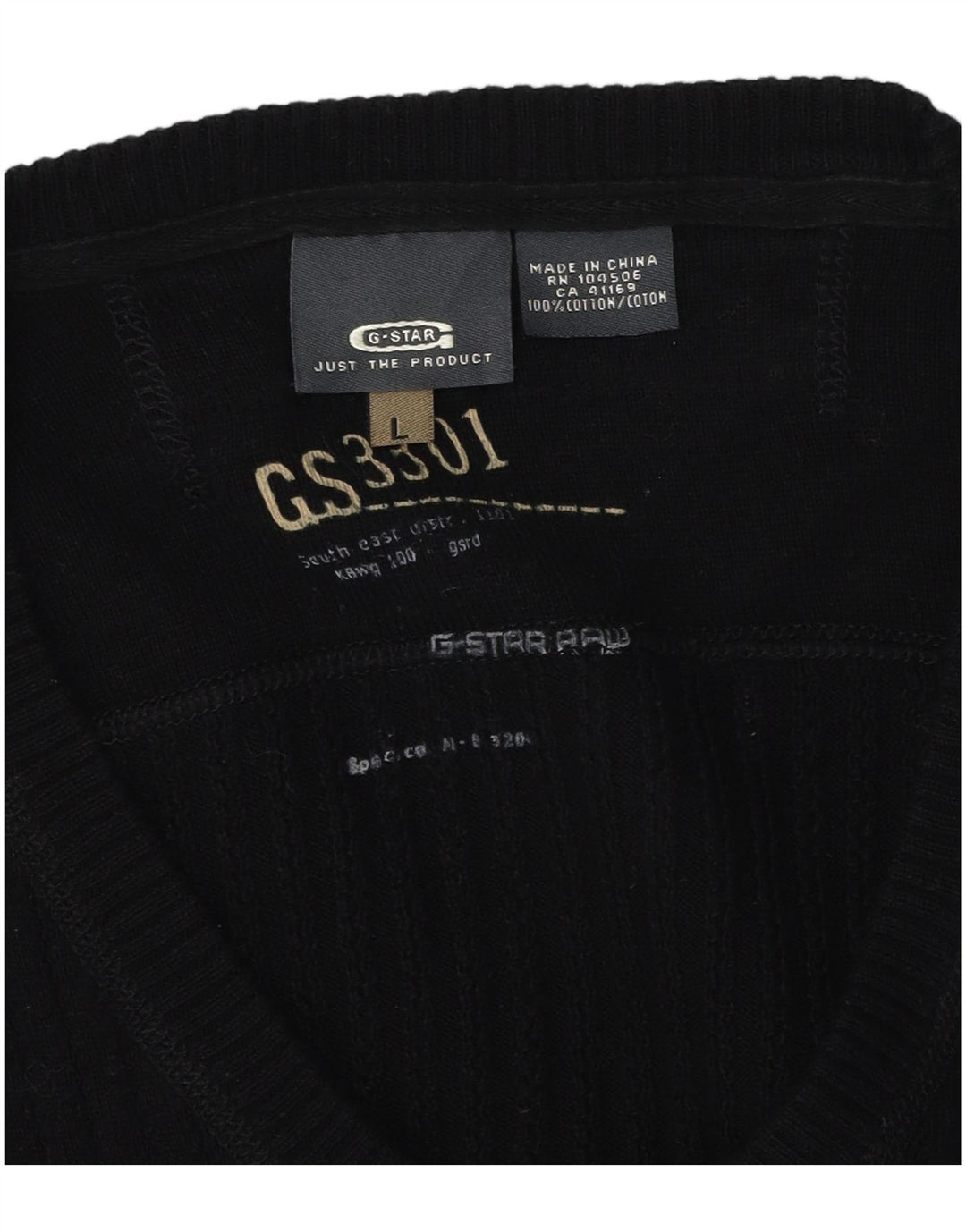 Maglione da uomo G-Star 3301 con scollo a V, grande cotone nero