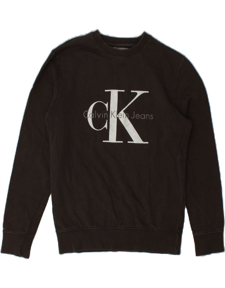 CALVIN KLEIN JEANS Mens Graphic Sweatshirt Jumper XS Brown Vintage Calvin Klein Jeans and Second-Hand Calvin Klein Jeans from Messina Hembry 