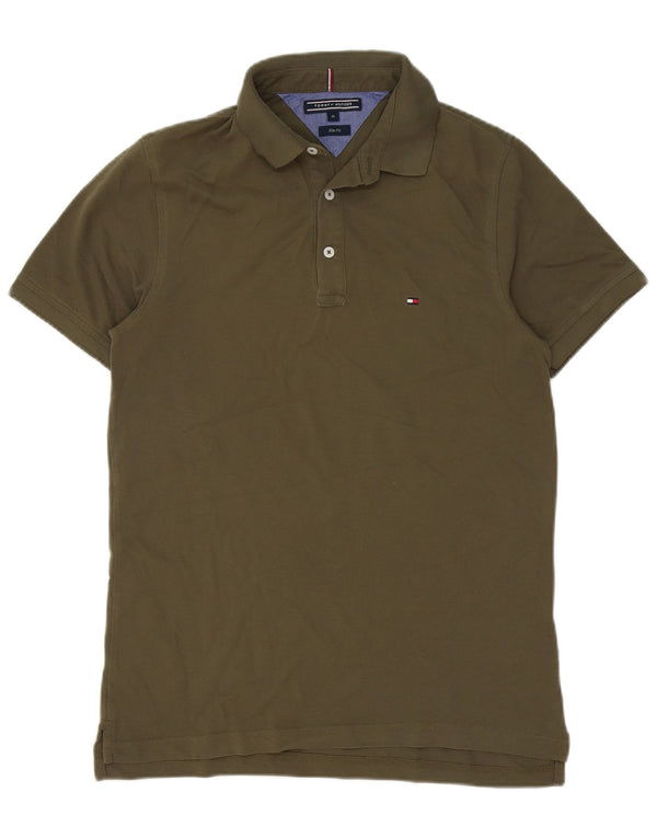 Polo slim fit da uomo Tommy Hilfiger in cotone kaki medio