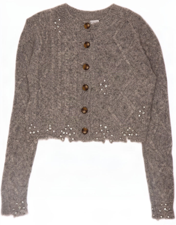 Maglione cardigan corto da donna Zara UK 10 piccolo grigio poliammide