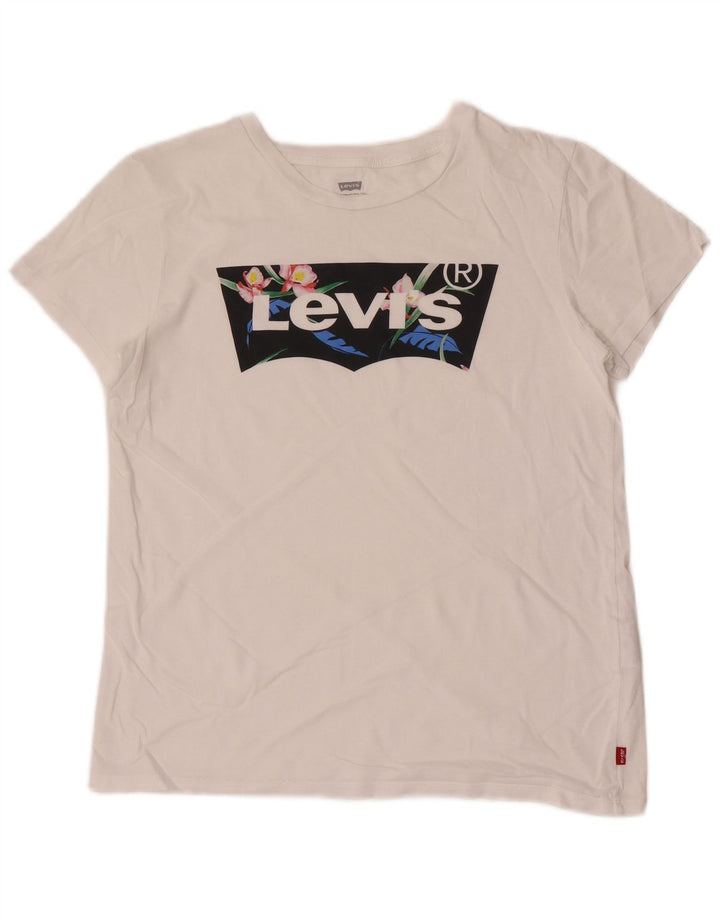 T-shirt grafica da donna Levi's Top UK 12 cotone bianco medio