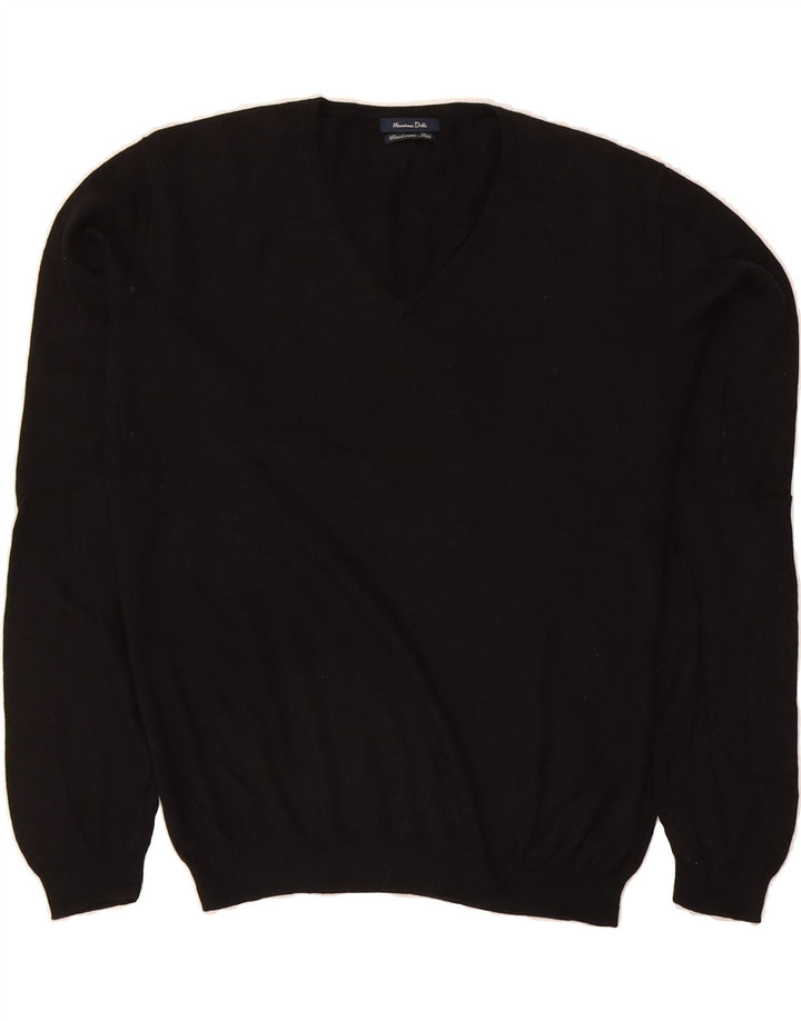 MASSIMO DUTTI Womens V-Neck Jumper Sweater UK 14 Medium Black Cotton Vintage Massimo Dutti and Second-Hand Massimo Dutti from Messina Hembry 