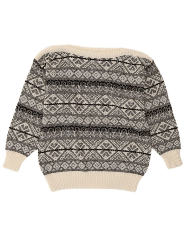 Maglione da donna vintage con scollo a barca UK 14 Grigio medio geometrico