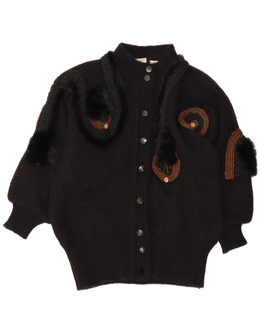 VINTAGE Womens Abstract Pattern Cardigan Sweater EU 42/44 Large Black