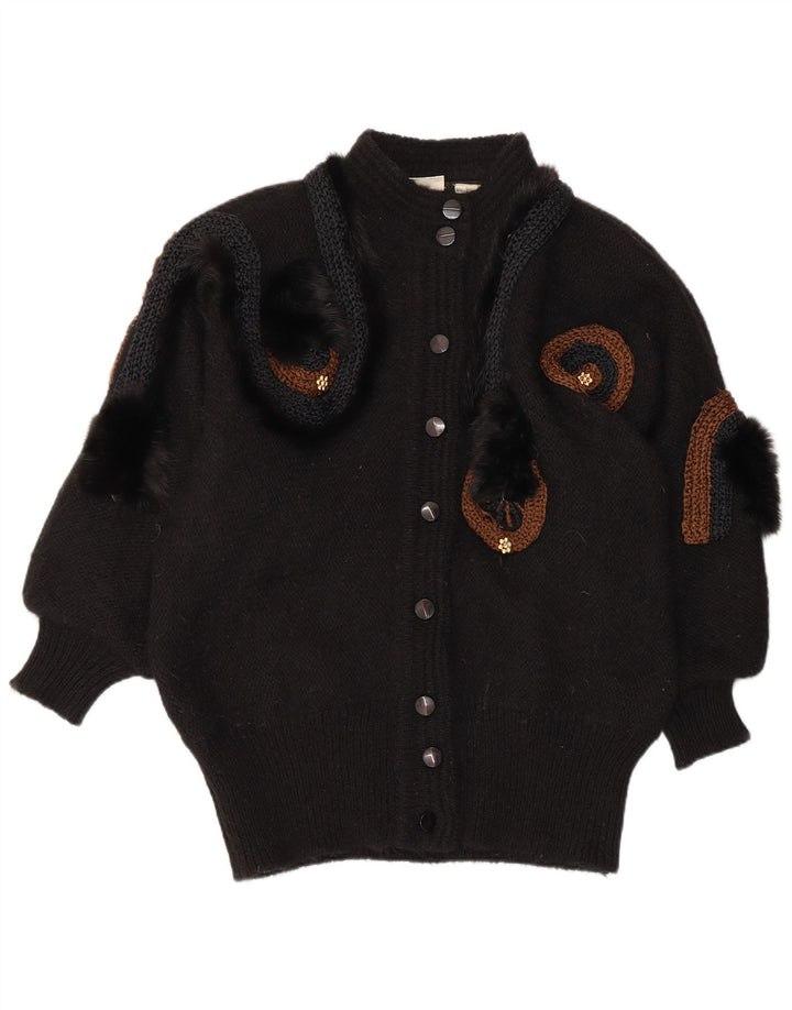 VINTAGE Womens Abstract Pattern Cardigan Sweater EU 42/44 Large Black