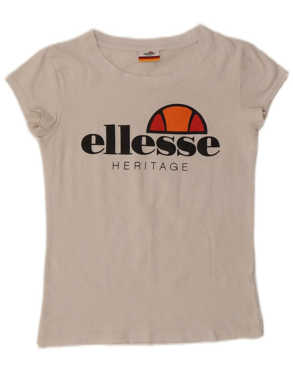 T-shirt grafica Ellesse da donna Heritage UK 10 piccola in cotone bianco