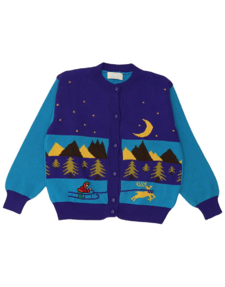 Maglione cardigan corto invernale da donna Benetton IT 48 XL Lana color block blu