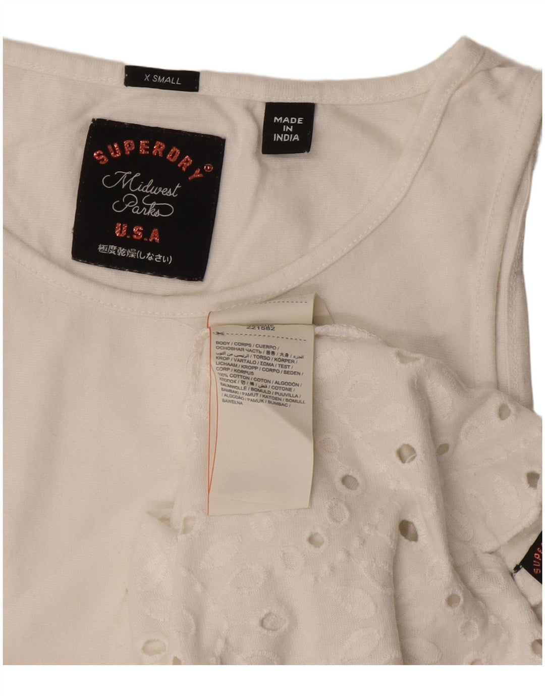 T-shirt da donna con vestibilità regolare Superdry UK 6 XS in cotone bianco sporco