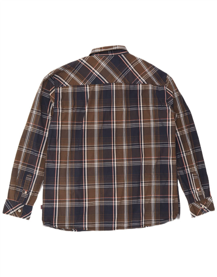 Camicia slim fit da uomo Mustang 2XL in cotone a quadri marrone