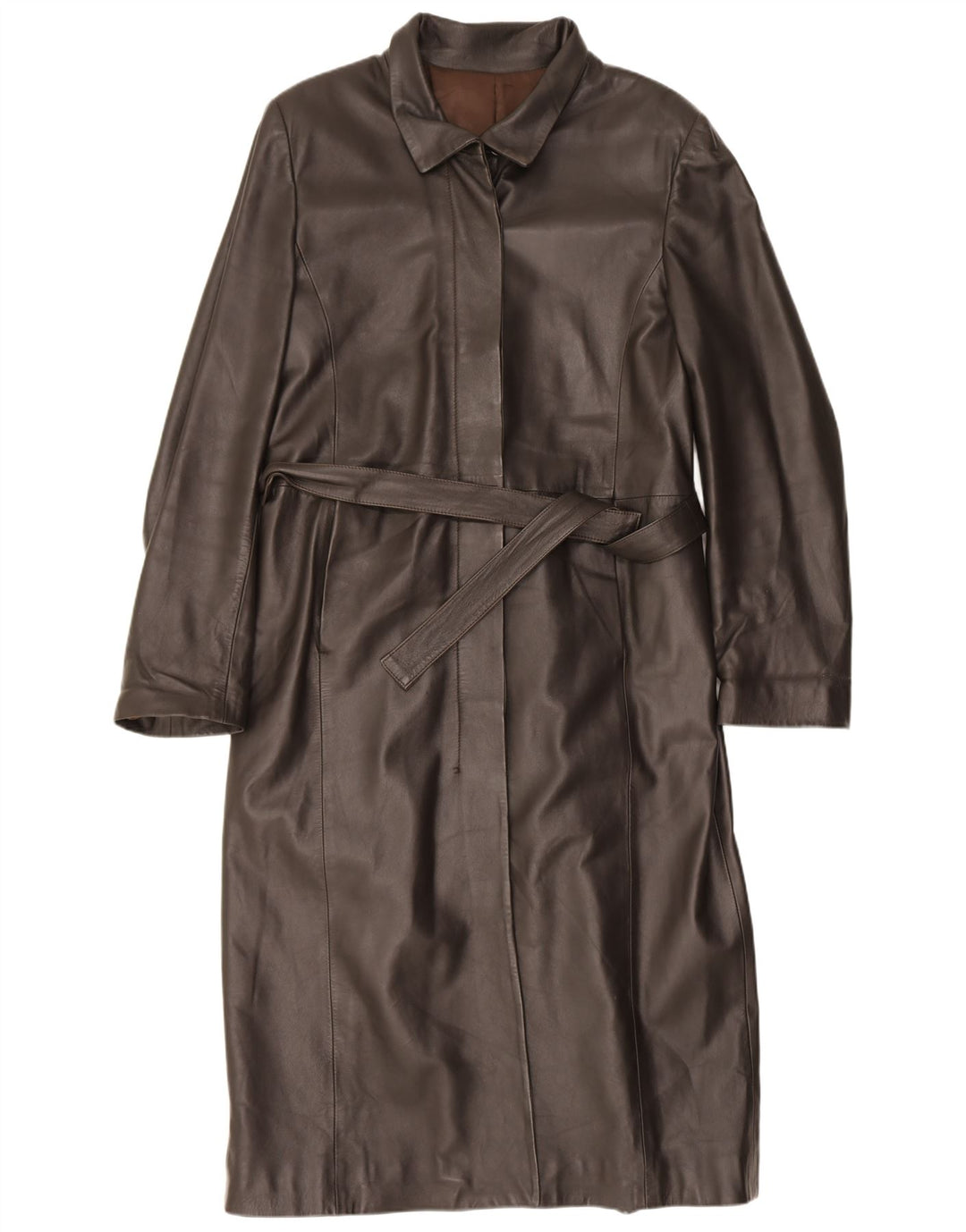 Cappotto in pelle vintage da donna IT 46 grande marrone