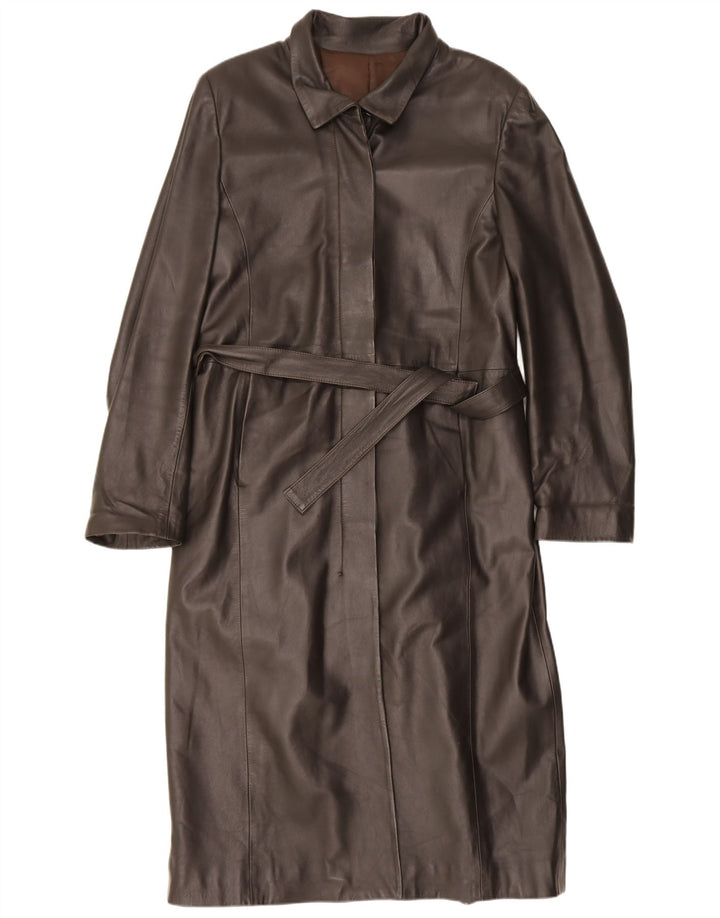 Cappotto in pelle vintage da donna IT 46 grande marrone