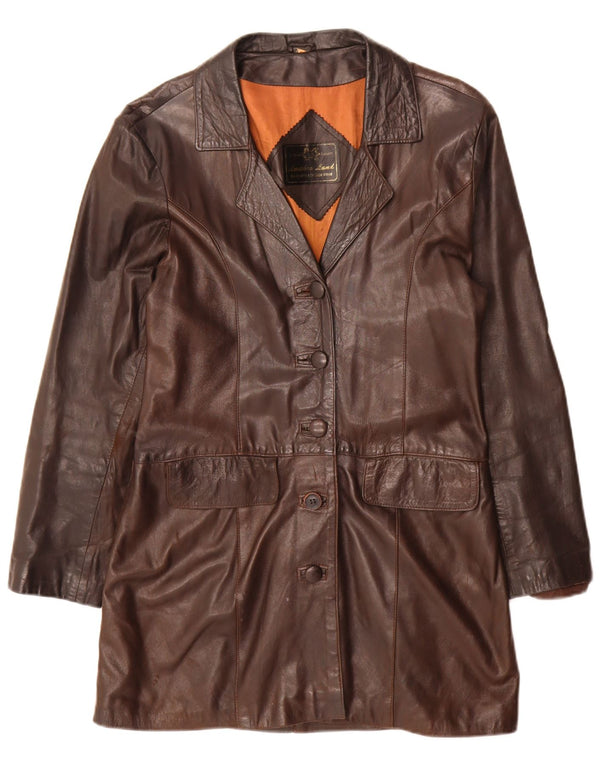 Cappotto in pelle vintage da donna UK 14 grande marrone