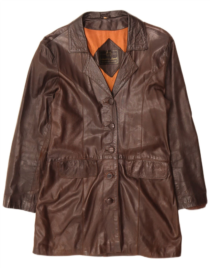 Cappotto in pelle vintage da donna UK 14 grande marrone